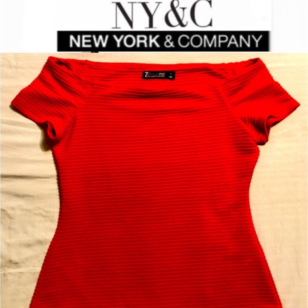 NY&CO 7TH AVENUE design studio tangerine/orange red ribbed summer top sizeM EUC
